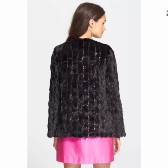 Milly Black Sequin and Soft Faux Fur Evening Glamour Jacket Coat sz Small - Picture 8 of 12